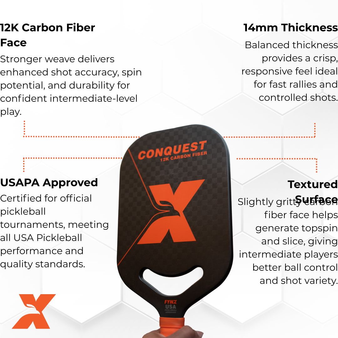 Conquest | 14 MM 12K Carbon fiber Aerodynamic Pickleball Paddle